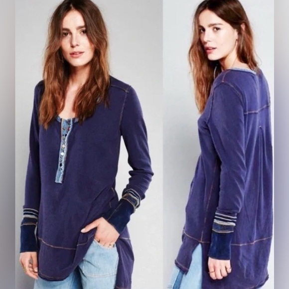 We the Free Women’s Blue Henley XS 100% Cotton - Picture 1 of 9